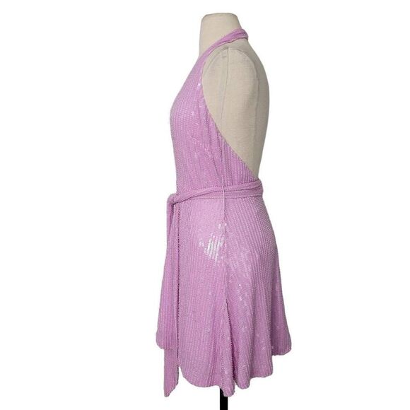 NWT Misha Collection Tia Mini Dress Sz‎ 4 Sleeveless Beaded Sequins V Neck LiLac - Picture 4 of 14